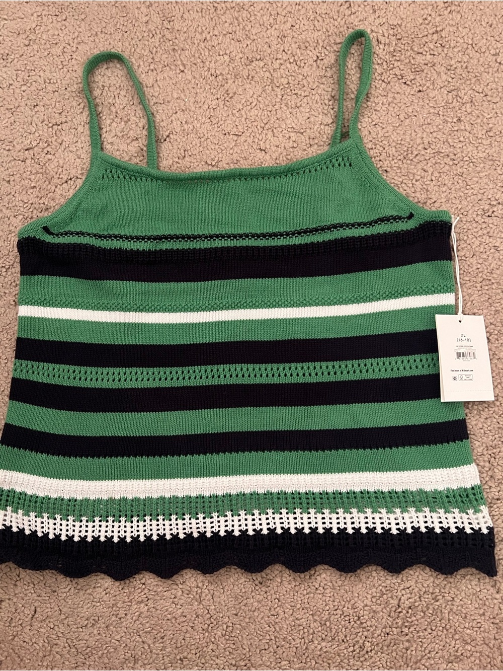 Striped Knit Cami Tank Top - Green & Black